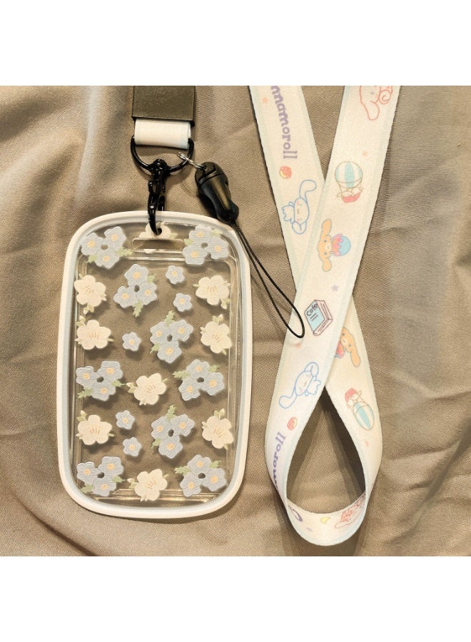 NIBEMINENT 1 - Piece Small Flowers Kpop Photo Card Holder Pendant Key Chain ID Badge Holder ID Card Holder Photo Card Protector for School ID Office ID Access Card for Women Girls