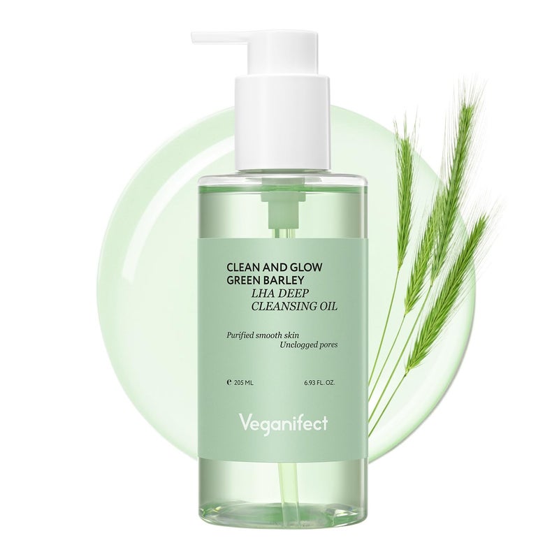 VEGANIFECT Clean and Glow Green Barley LHA Deep Cleansing Oil, Vegan Certified, Removing Heavy Makeup, Blackhead and Whitehead, 6.93 Fl Oz - Image 1