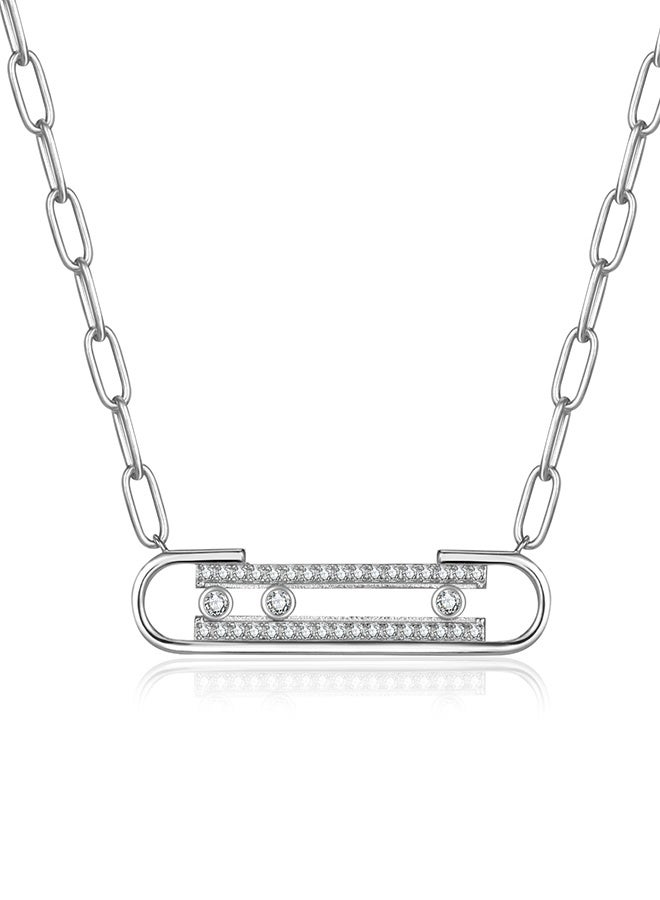 Moonmory Original Design Paper Clip 925 Sterling Silver Three Stone Move Pendant Necklace With Clear Zircon For Women  50CM Adjustable Classic Paperclip Chain Platinum Plated - Image 1