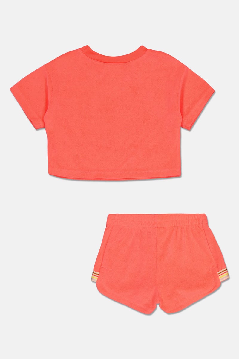 Nike Toddlers Girl 2 Pcs Embroidered Logo Top And Shorts Set, Bright Peach - Image 3