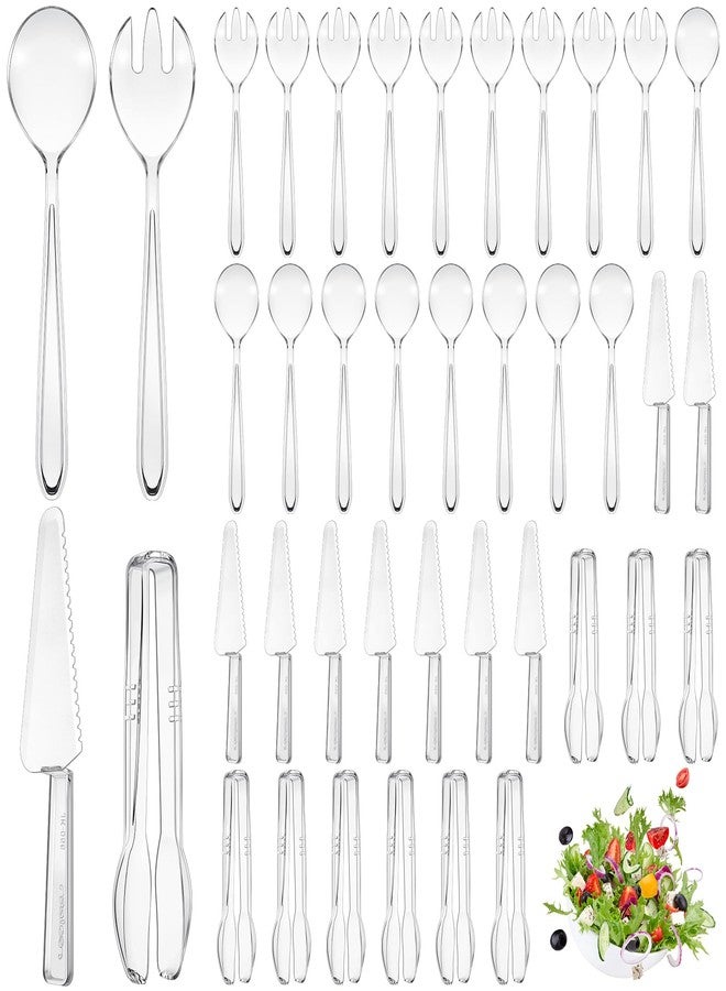 Leriton 40 Set Disposable Plastic Serving Utensils Include10 Pcs 6.3" Serving Tongs 10 Spoons 10 Forks 10 Knives for Buffets Food Home Weddings Family Gathering Birthday Party Supplies(Clear) - Image 1