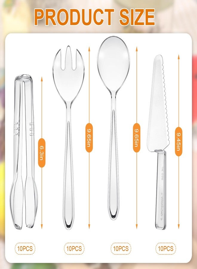 Leriton 40 Set Disposable Plastic Serving Utensils Include10 Pcs 6.3" Serving Tongs 10 Spoons 10 Forks 10 Knives for Buffets Food Home Weddings Family Gathering Birthday Party Supplies(Clear) - Image 2