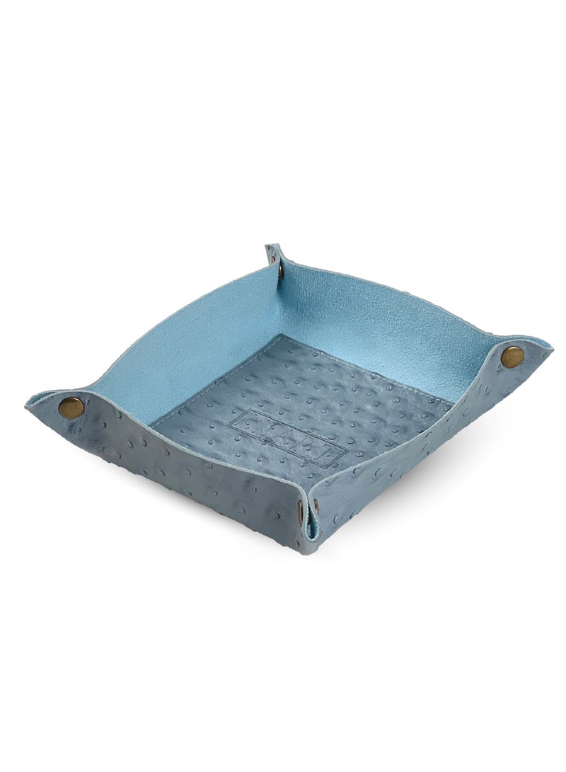 LeArt Leather Valet Tray - Small & Compact Catchall Tray | Desk, Bedside, Home Entrance Entryway Organizer | Leather Tray for Keys, Coins, Stationary, Jewellery (Azure | Ostrich Texture)  - Image 1