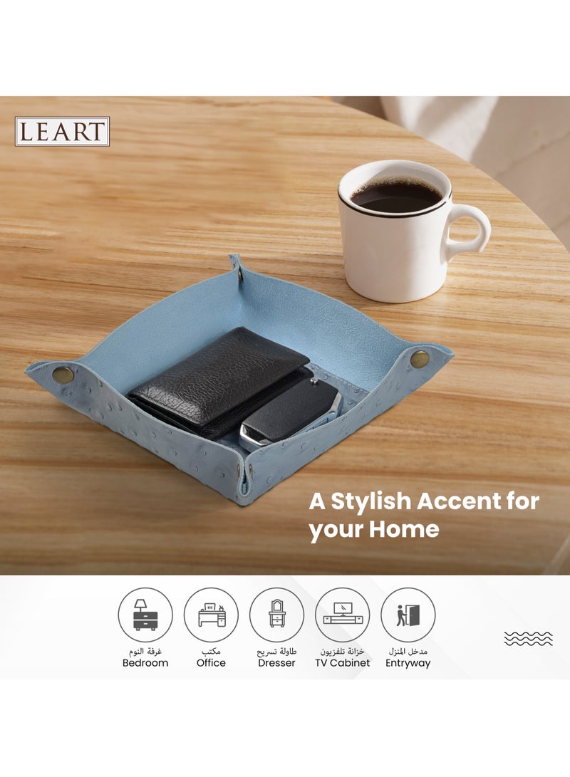 LeArt Leather Valet Tray - Small & Compact Catchall Tray | Desk, Bedside, Home Entrance Entryway Organizer | Leather Tray for Keys, Coins, Stationary, Jewellery (Azure | Ostrich Texture)  - Image 3