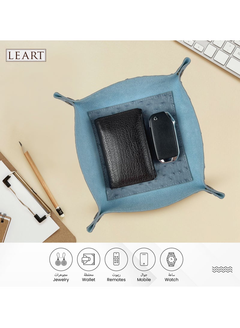 LeArt Leather Valet Tray - Small & Compact Catchall Tray | Desk, Bedside, Home Entrance Entryway Organizer | Leather Tray for Keys, Coins, Stationary, Jewellery (Azure | Ostrich Texture)  - Image 4