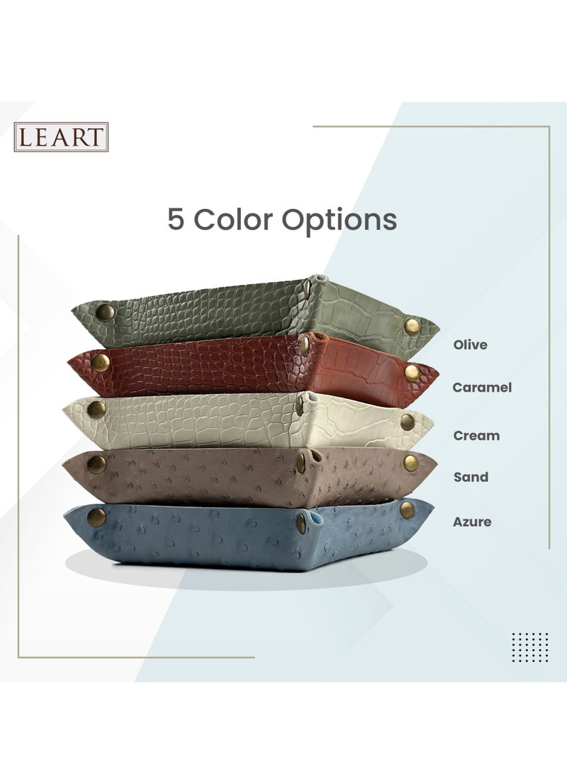 LeArt Leather Valet Tray - Small & Compact Catchall Tray | Desk, Bedside, Home Entrance Entryway Organizer | Leather Tray for Keys, Coins, Stationary, Jewellery (Azure | Ostrich Texture)  - Image 5