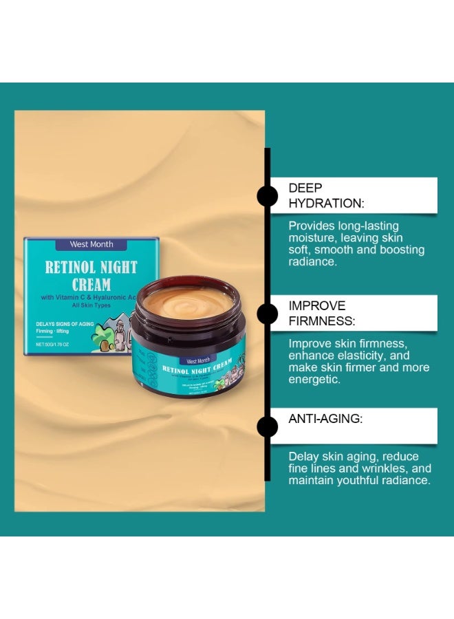 WEST MONTH Retinol Night Cream  with Vitamin C and Hyaluronic Acid, Anti-Aging Moisturizer for Firming, Lifting, Hydration, Wrinkle Care, Suitable for All Skin Types, 50g - Image 5