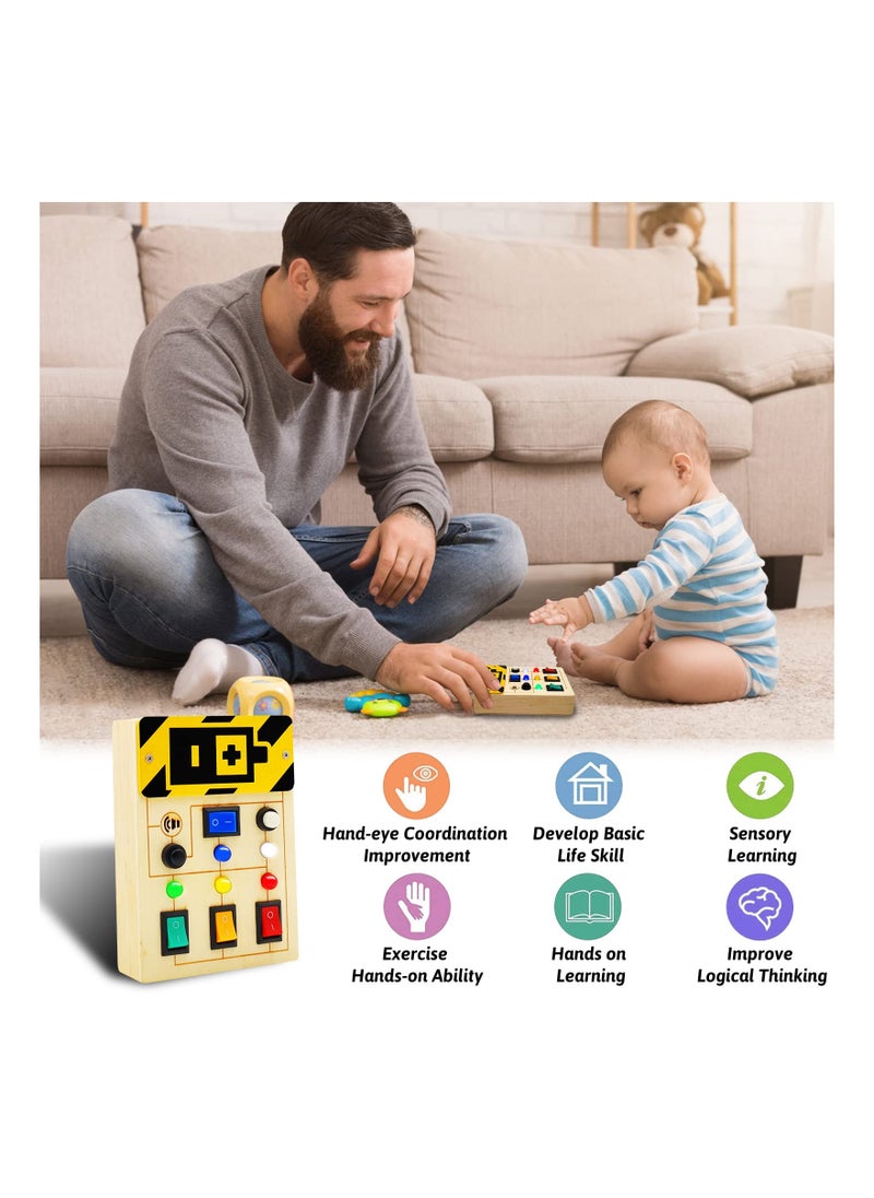 SYOSI Busy Board Toys Toddler Toys Montessori Toys Sensory Toys for Toddlers Wooden Travel Light Up Busy Board Toys with Buttons to Push Educational Learning Fidget Toy for Boy Girls Gifts  - Image 5