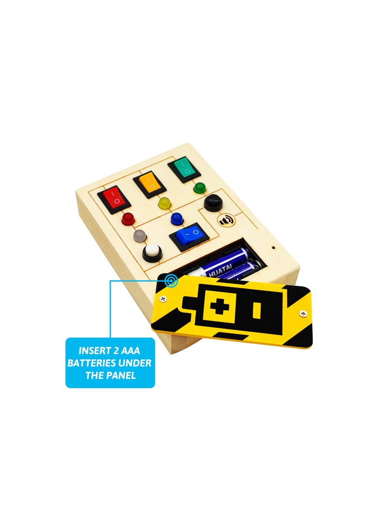 SYOSI Busy Board Toys Toddler Toys Montessori Toys Sensory Toys for Toddlers Wooden Travel Light Up Busy Board Toys with Buttons to Push Educational Learning Fidget Toy for Boy Girls Gifts  - Image 4