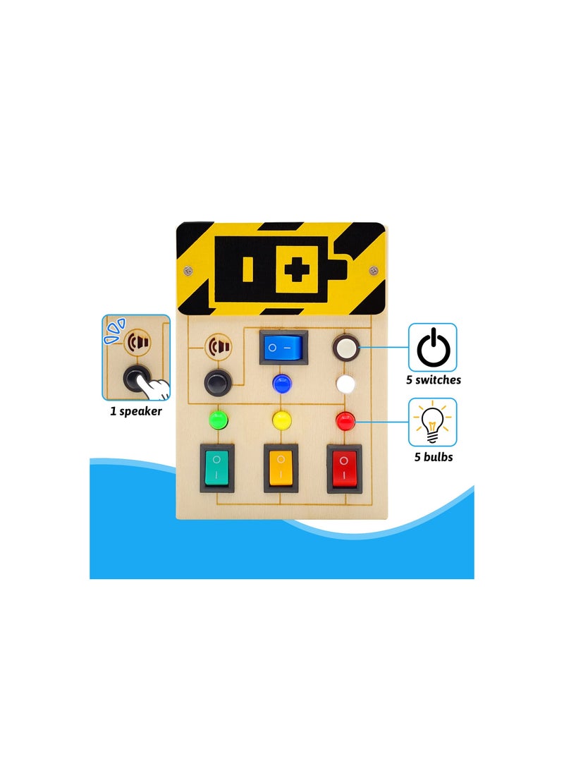 SYOSI Busy Board Toys Toddler Toys Montessori Toys Sensory Toys for Toddlers Wooden Travel Light Up Busy Board Toys with Buttons to Push Educational Learning Fidget Toy for Boy Girls Gifts  - Image 2