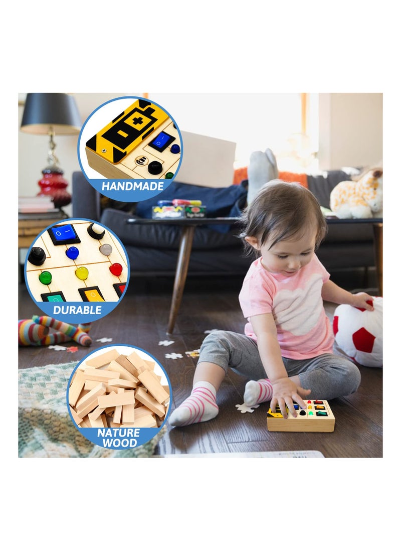 SYOSI Busy Board Toys Toddler Toys Montessori Toys Sensory Toys for Toddlers Wooden Travel Light Up Busy Board Toys with Buttons to Push Educational Learning Fidget Toy for Boy Girls Gifts  - Image 3