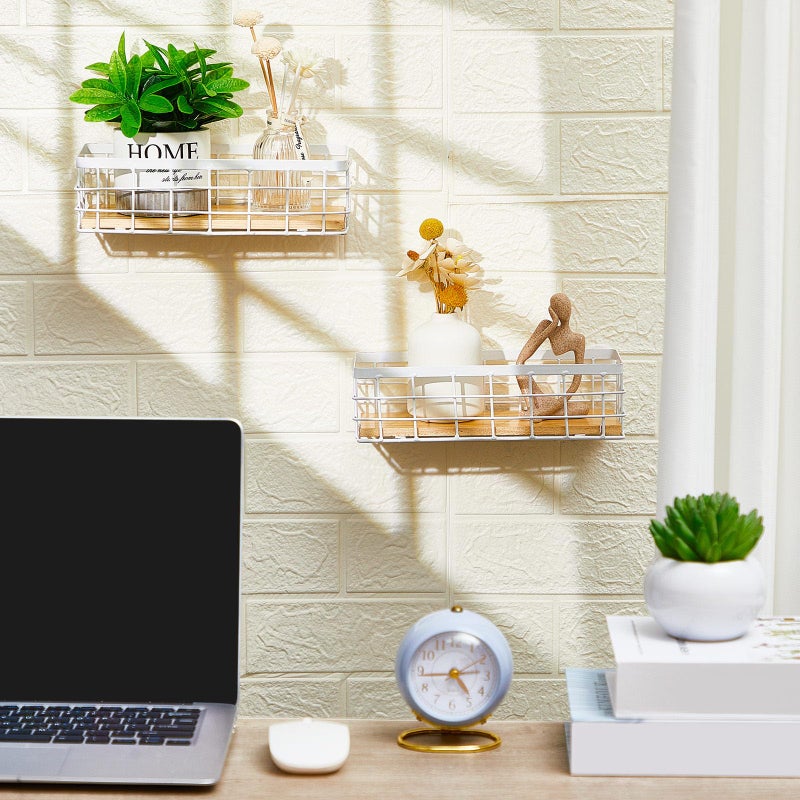 Funrous 2 Pcs Metal Small Wire Basket Wall Hanging Wire Basket Hang Small Bathroom Kitchen Storage Organizer Toilet Paper Mesh Storage Bin Shelf Rack with Base(White,9.84 x 3.94 x 2.76 Inches) - Image 4