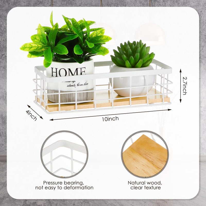 Funrous 2 Pcs Metal Small Wire Basket Wall Hanging Wire Basket Hang Small Bathroom Kitchen Storage Organizer Toilet Paper Mesh Storage Bin Shelf Rack with Base(White,9.84 x 3.94 x 2.76 Inches) - Image 2