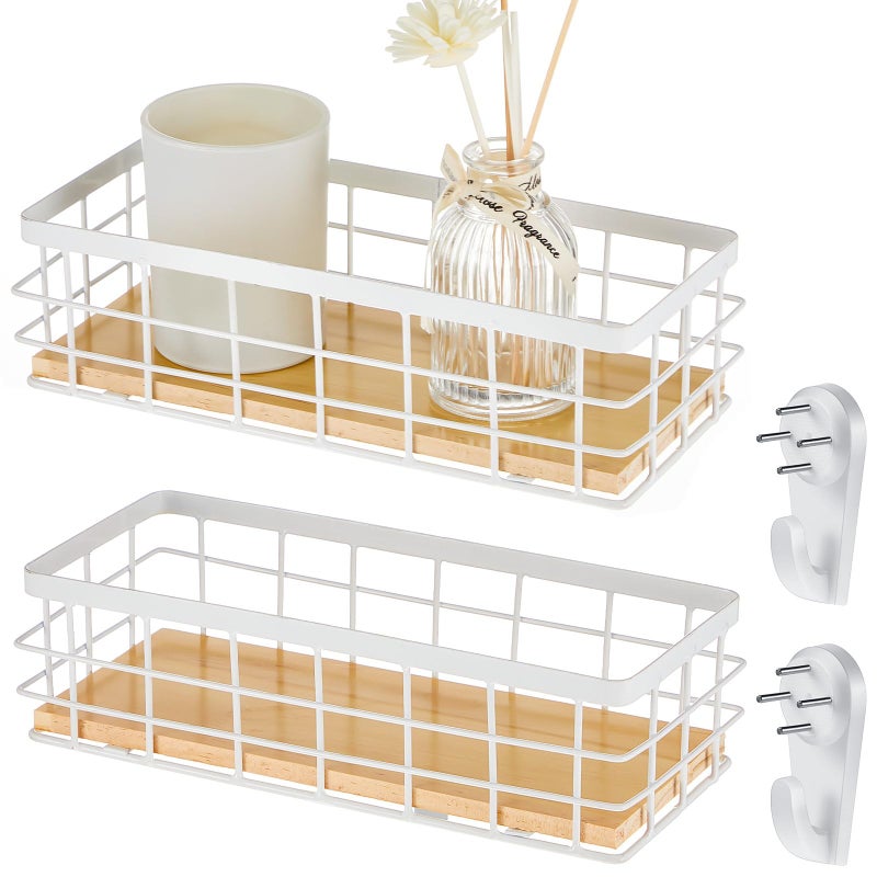 Funrous 2 Pcs Metal Small Wire Basket Wall Hanging Wire Basket Hang Small Bathroom Kitchen Storage Organizer Toilet Paper Mesh Storage Bin Shelf Rack with Base(White,9.84 x 3.94 x 2.76 Inches) - Image 1