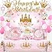 cocomigo 221Pcs Princess Birthday Party Decorations Serves 25 Guests Princess Party Decorations Includes Backdrop Banner Plates Tablecloth Cake Topper Cupcake Toppers Honeycomb Centerpieces - Image 3