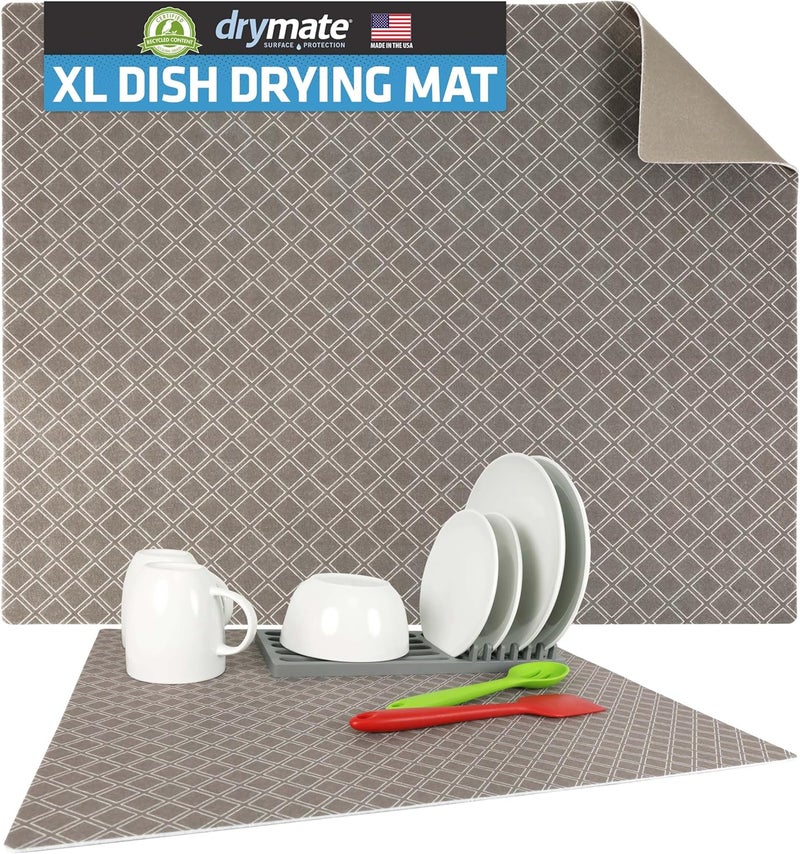 drymate Dish Drying Mat, Premium XL (19 Inches x 24 Inches) Kitchen Dish Drying Pad – Absorbent/Waterproof – Machine Washable (Made in The USA) (Taupe Diamond Squares) - Image 1