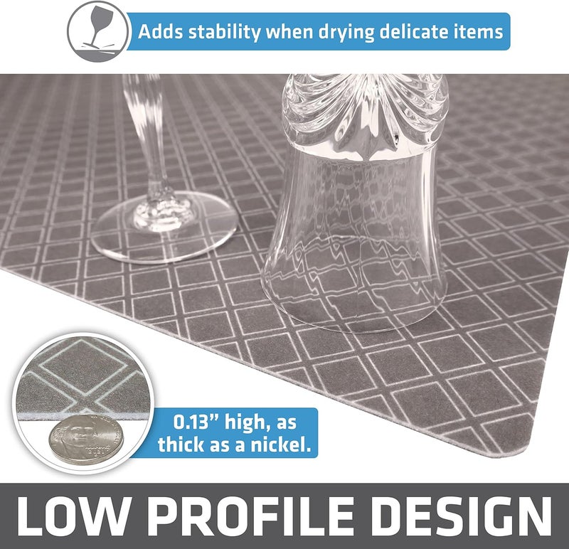 drymate Dish Drying Mat, Premium XL (19 Inches x 24 Inches) Kitchen Dish Drying Pad – Absorbent/Waterproof – Machine Washable (Made in The USA) (Taupe Diamond Squares) - Image 4