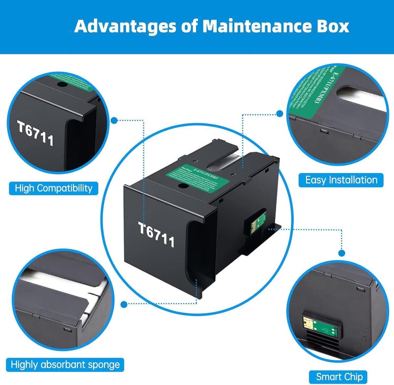 CANOFF T6711 C13T671100 Ink Maintenance Box Compatible for Workforce Pro WF-3620DWF 3640DTWF 7110DTW 7610DWF 7620DTWF Workforce WF-3620 3640 3641 7111 7610 7720(with Chip)(T6711 Maintenance Box) - Image 4