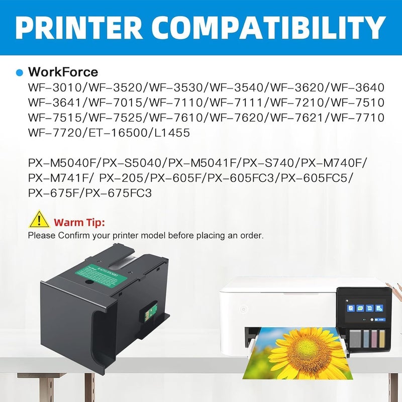 CANOFF T6711 C13T671100 Ink Maintenance Box Compatible for Workforce Pro WF-3620DWF 3640DTWF 7110DTW 7610DWF 7620DTWF Workforce WF-3620 3640 3641 7111 7610 7720(with Chip)(T6711 Maintenance Box) - Image 3