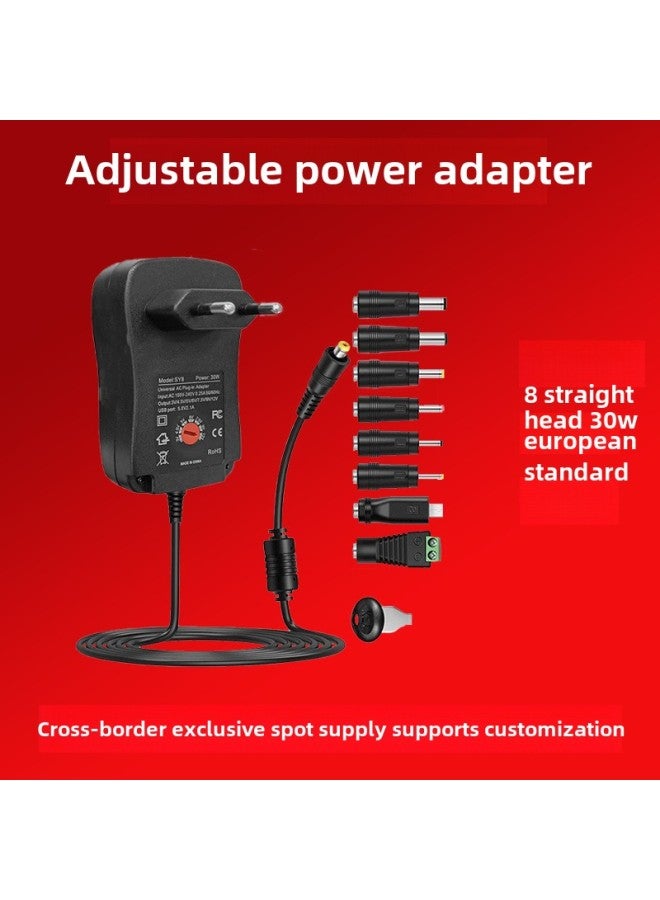 Multi-Function 30W12W Charger Adjustable Power Adapter For EU/US/UK/AU Regulations 6 Bent Head 8 Head Universal Charging Adapter-Color:30W European Gauge 8 Straight Head - Image 1