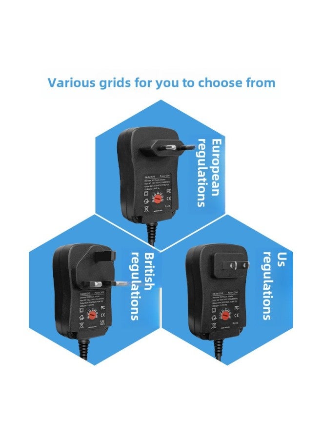 Multi-Function 30W12W Charger Adjustable Power Adapter For EU/US/UK/AU Regulations 6 Bent Head 8 Head Universal Charging Adapter-Color:30W European Gauge 8 Straight Head - Image 3