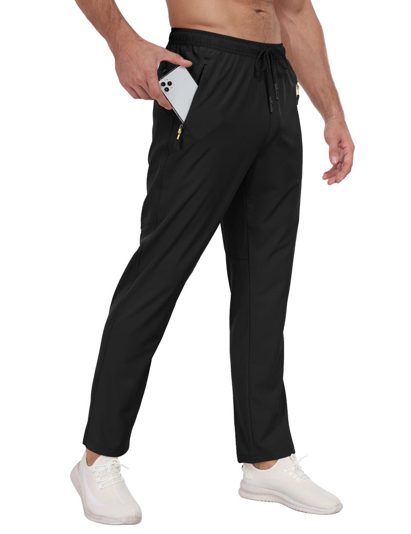 Zoofly Men's Sweatpants Lightweight Workout Pants with Zipper Pockets Elastic Waist Athletic Pants for Men Exercise Jogging Hiking Black 2XL - Image 2