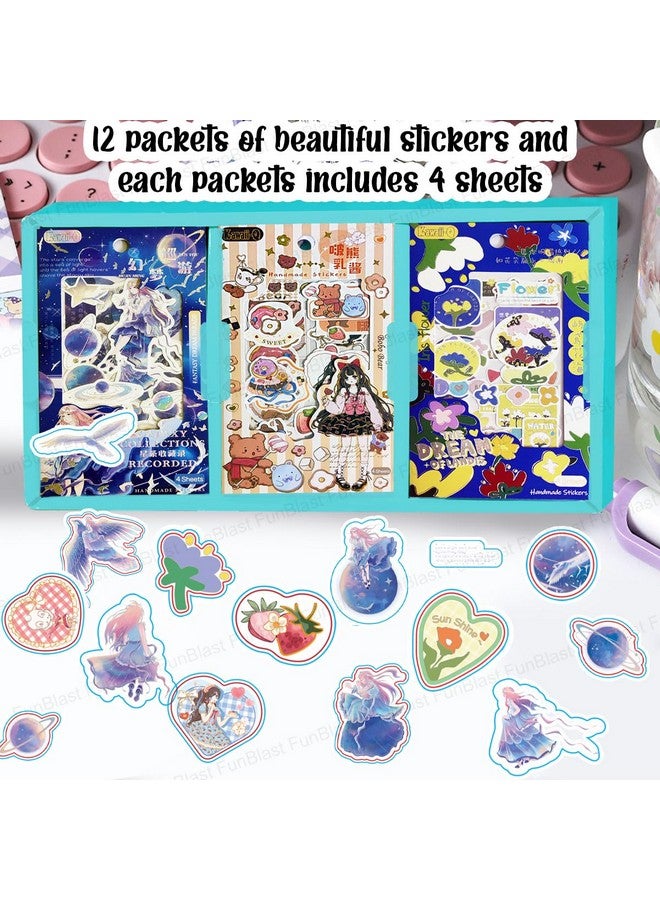 FunBlast Kawaii Stickers Set - 12 Sheet (340+ Pcs) DIY 3D Stickers for Girls, Aesthetic Sticker, Self-Adhesive Stickers, Stickers for Journaling, Scrapbooking, Cute Stickers Set (Seagreen) - Image 4