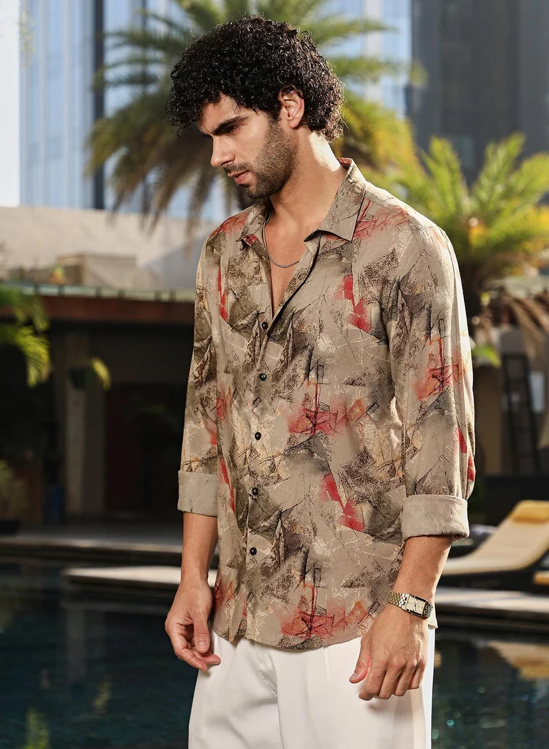 CAHOOT  Men's Camel Beige Pigmé-Strokes Shirt for Men | Best Price UAE
