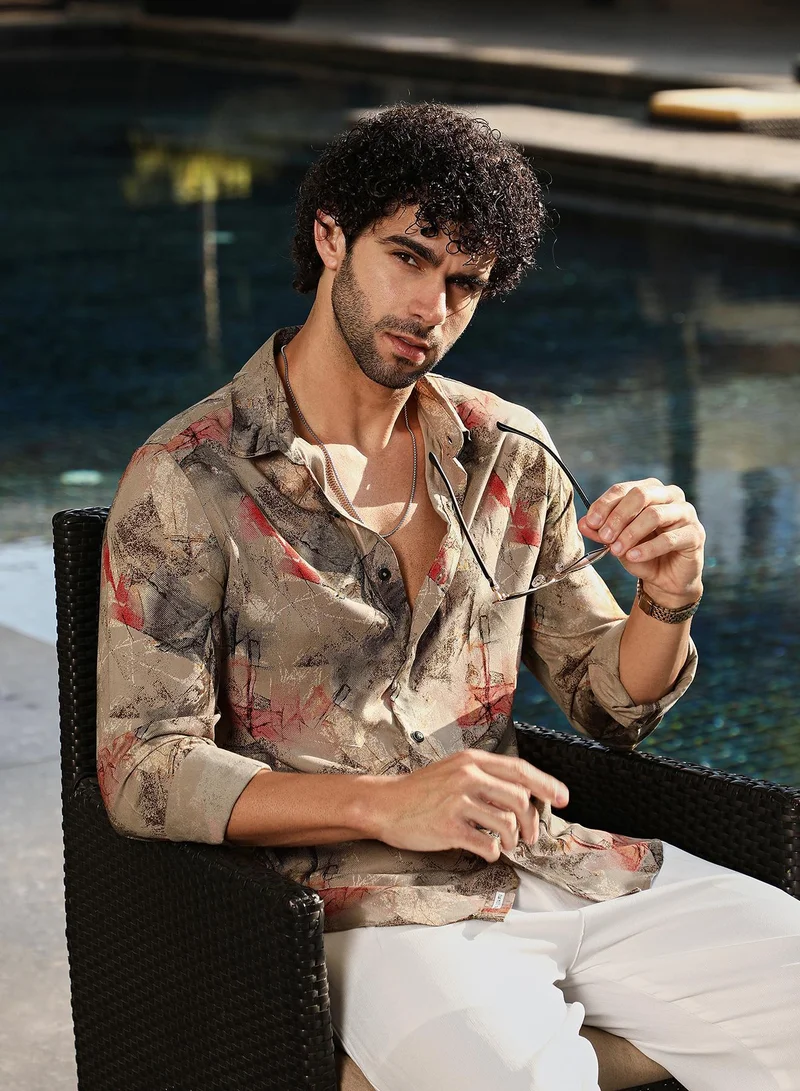 Men's Camel Beige Pigmé-Strokes Shirt