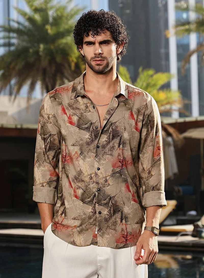 كامبوس سوترا Men's Camel Beige Pigmé-Strokes Shirt