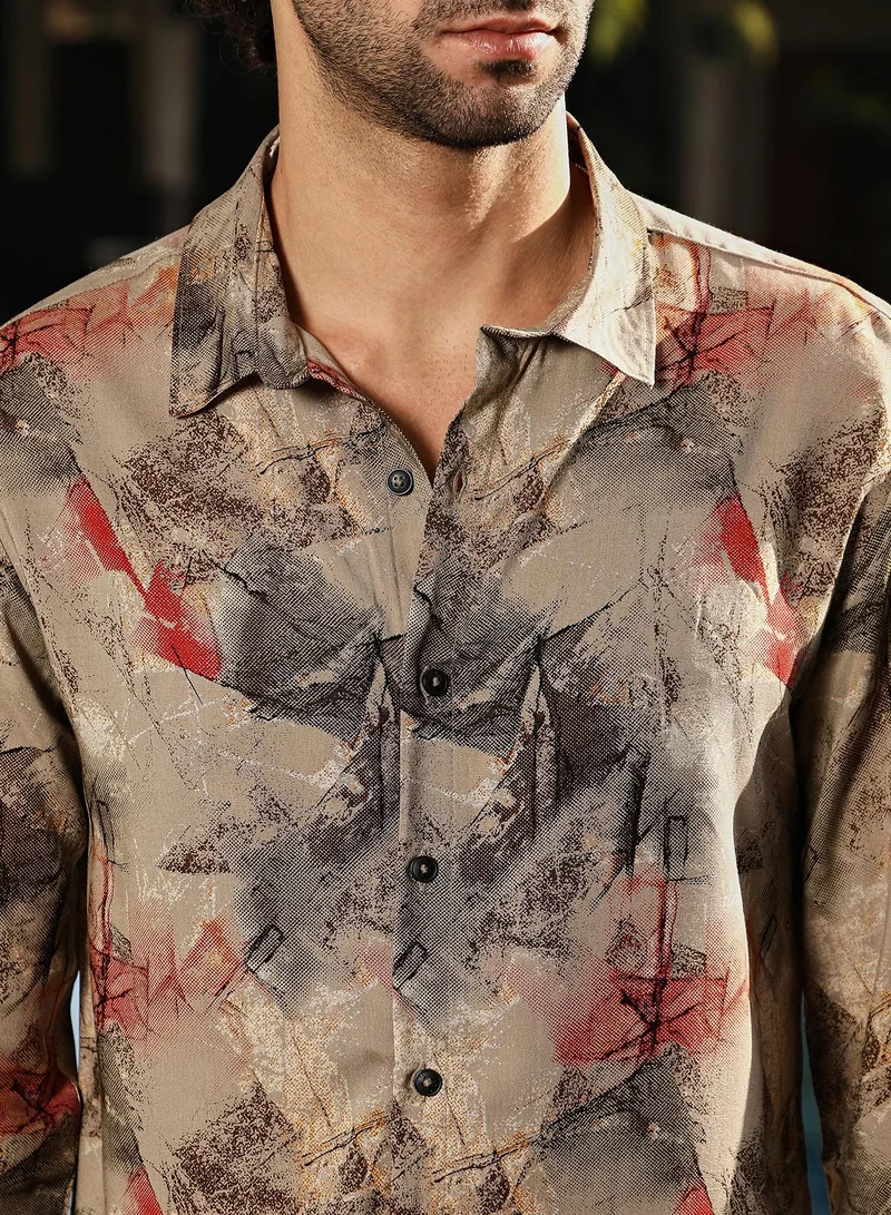 CAHOOT  Men's Camel Beige Pigmé-Strokes Shirt for Men | Best Price UAE