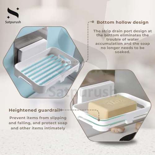 Satpurush Bathroom Soap Stand for Bathroom, Self-Adhesive Soap Box for Bathroom, Wall Mounted Soap Holder, Bathroom Soap Holder Without Drill, Elegant Soap Stand for Easy Use (White, 4 Pack) - Image 4