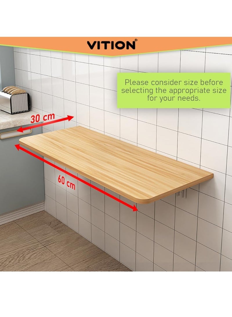 VITION Computer Wall Mount Stand Folding Wall-Mounted Drop-Leaf Table,Metal Folding Shelf Bench Table Bracket (30 x 60cm) Tan - Image 2