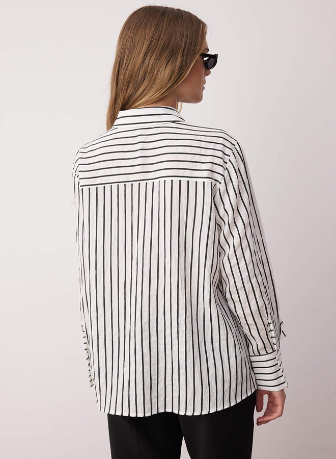 trendyol White Collar Floral Detailed Striped Shirt - Image 4