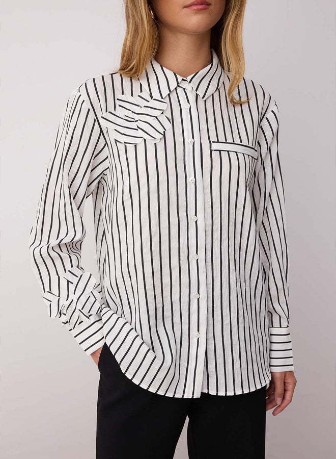 trendyol White Collar Floral Detailed Striped Shirt - Image 3