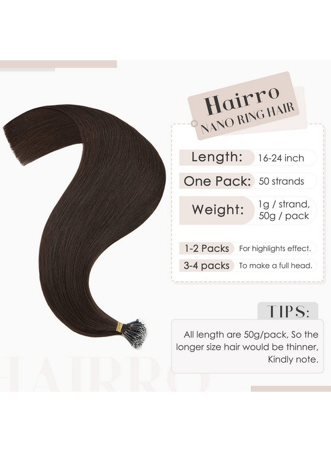 Hairro Airro Nano Bead Human Hair Extensions Microlink Nano Ring Cold Fushion Pre Bonded Keratin Nano Tip Remy Hair For Women 16Inch 50G/Pack 50 Strands 02 Dark Brown - Image 3