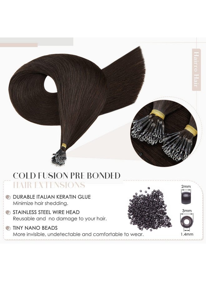 Hairro Airro Nano Bead Human Hair Extensions Microlink Nano Ring Cold Fushion Pre Bonded Keratin Nano Tip Remy Hair For Women 16Inch 50G/Pack 50 Strands 02 Dark Brown - Image 5