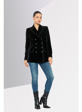 EMPORIO ARMANI Women Regular Fit Velvet Trench Coat, Balck  - Image 2