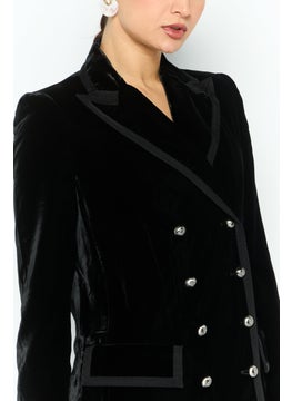 EMPORIO ARMANI Women Regular Fit Velvet Trench Coat, Balck  - Image 4
