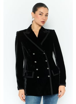 EMPORIO ARMANI Women Regular Fit Velvet Trench Coat, Balck  - Image 1