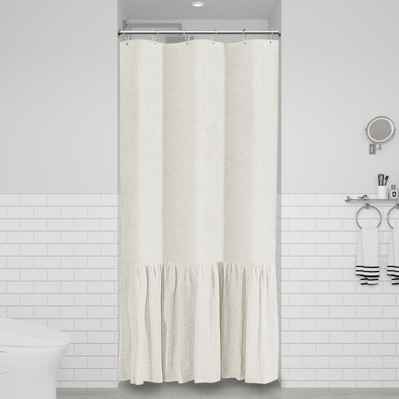 BTTN Stall Farmhouse Shower Curtain - 36x72 inches Rustic Heavy Duty Fabric Linen Shower Curtain Set with Ruffle Hem  Machine Washable  Vintage Shabby Chic Cloth Shower Curtains for Bathroom - Natural - Image 5