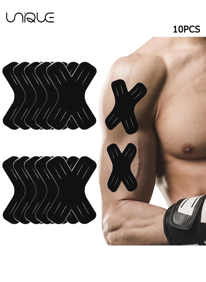 Unique 10 PCS Kinesiology Tape, Muscle Support Elastic Athletic Sports Tape Therapy Recovery Adhesive X Type for Knees, Joint, Shoulder Pain Relief (Black)  - Image 1