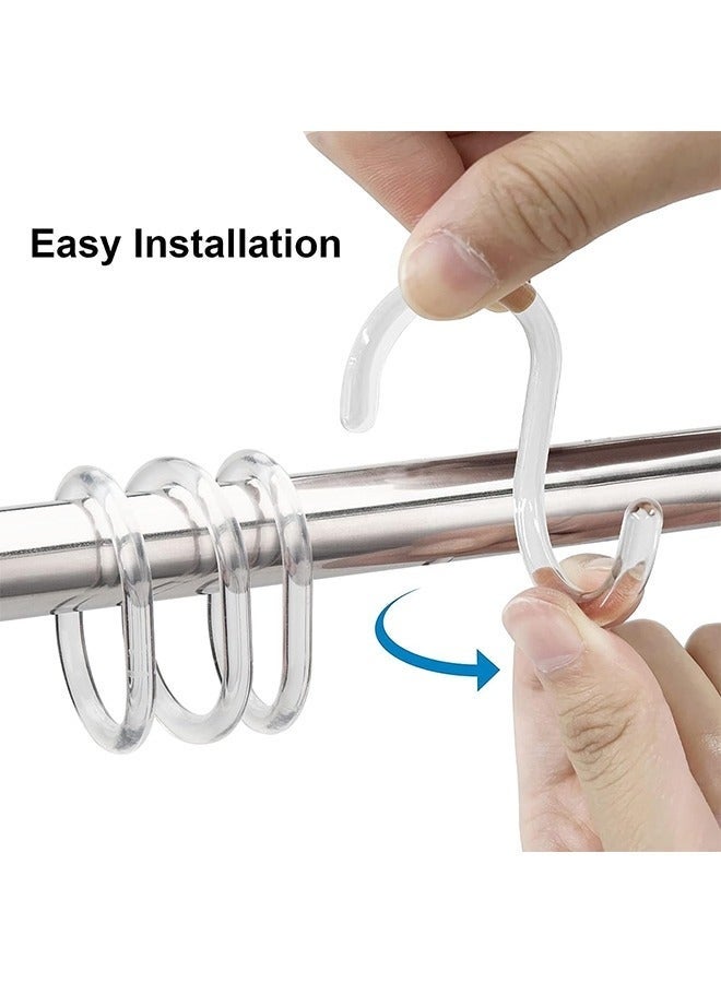 كيلا 24 قطعة من حلقات ستارة الحمام، خطافات ستارة الحمام، خطافات دش على شكل حرف C لستارة الحمام، خطافات ستارة دش شفافة للحمام - Image 4