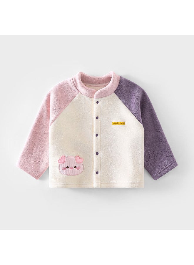 Doxilu Baby Jacket Spring And Autumn Girls Infant Cardigan Children's Autumn And Winter Top Pig Pink Purple Size 80