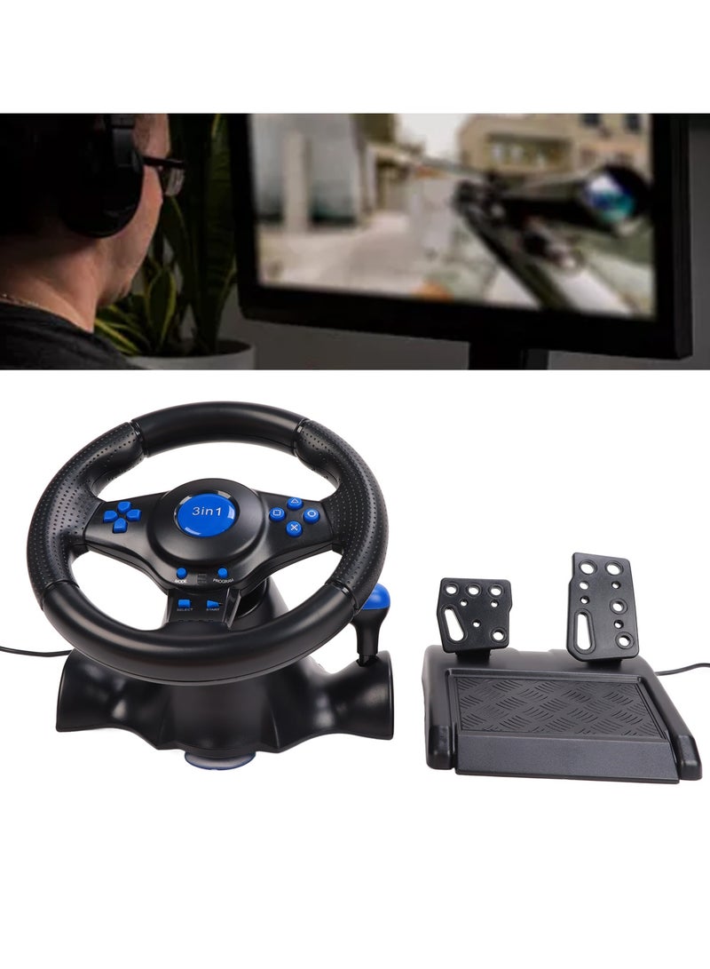 Gaming Steering Wheel 180 Degree Rotation Multifunctional 3 in 1 Game Racing Wheel with Pedals for PC - Image 3
