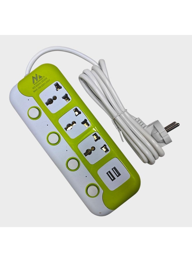 6224U 3-Socket Power Strip with 2 USB & Individual Switches – Multi-Device Charging & Power