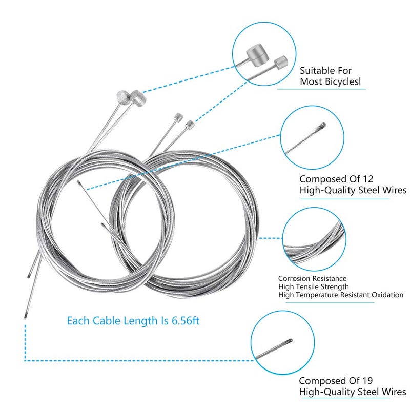 4PCS Bike Brake Cable Shifter Cable, Bicycle Gear Cable Wire for Mountain Bike, Bike Brake Wire Set for Universal Bike, Including 18 PCS Complete Inner Replacement Set - Image 2