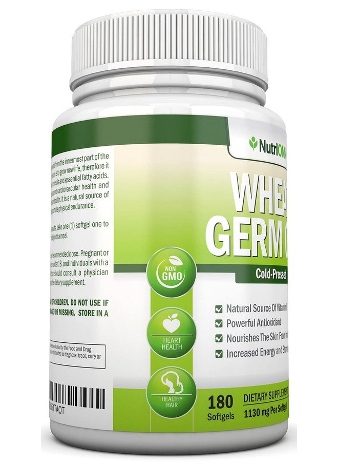 NutriONN Wheat Germ Oil 1130Mg 180 Softgels Coldpressed & Non Gmo Natural Source Of Vitamin E Nourished Skin And Healthy Hair Heart Health Powerful Antioxidant Increased Energy And Stamina  - Image 4