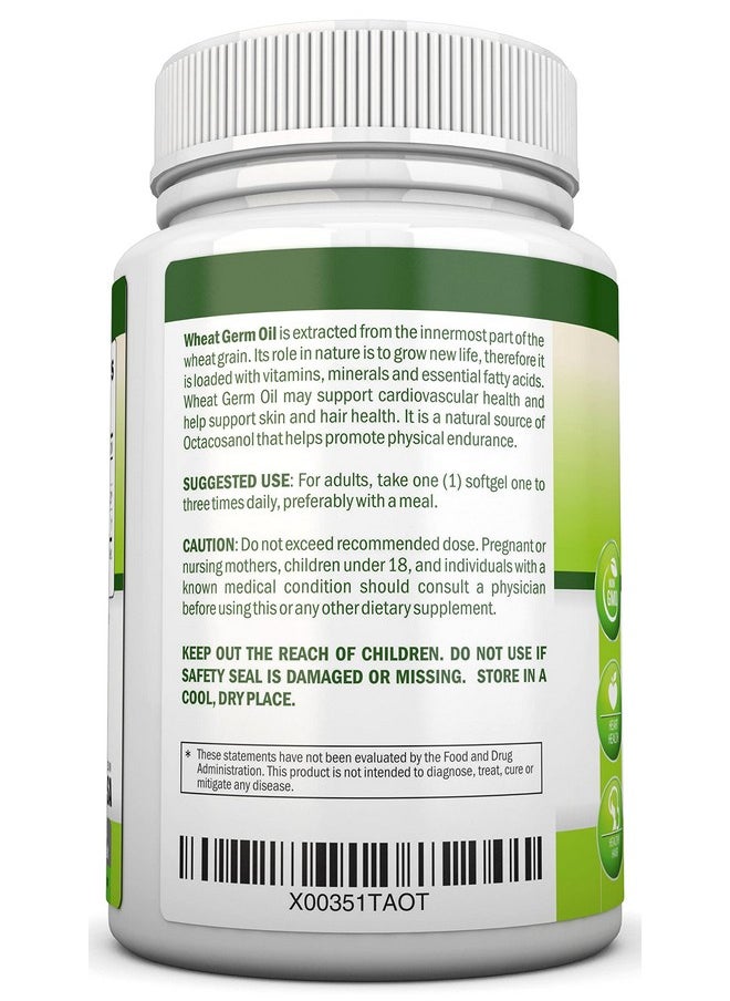 NutriONN Wheat Germ Oil 1130Mg 180 Softgels Coldpressed & Non Gmo Natural Source Of Vitamin E Nourished Skin And Healthy Hair Heart Health Powerful Antioxidant Increased Energy And Stamina  - Image 3