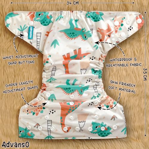 Advanso Leakage Proof cloth diapers for babies, high absorbent 2 reusable diaper 2 insert pad combo pack washable cloth diaper free size 5-18kg adjustable pocket cover 24 - Image 4